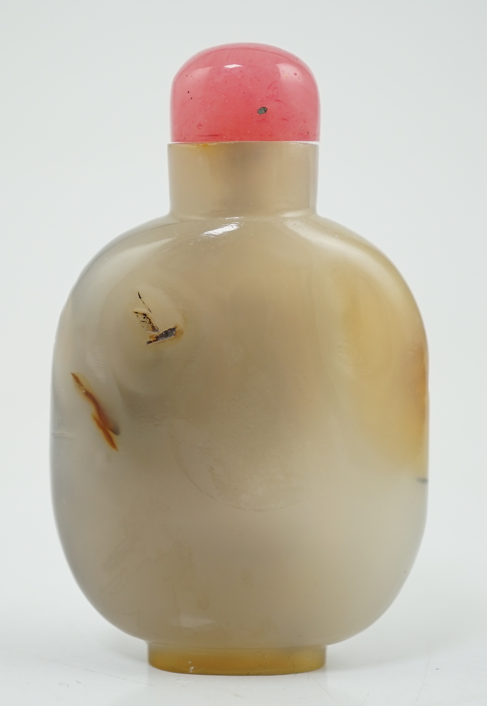 A Chinese shadow/cameo agate 'duck in a pond' snuff bottle, 19th/20th century